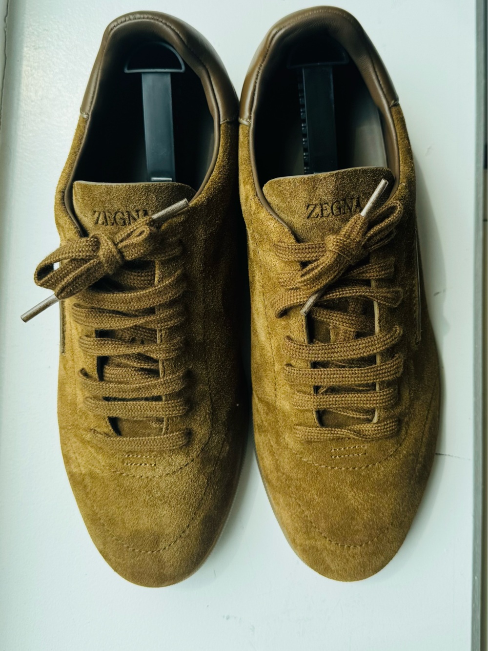Zegna Men's Suede Sneakers in Olive Brown